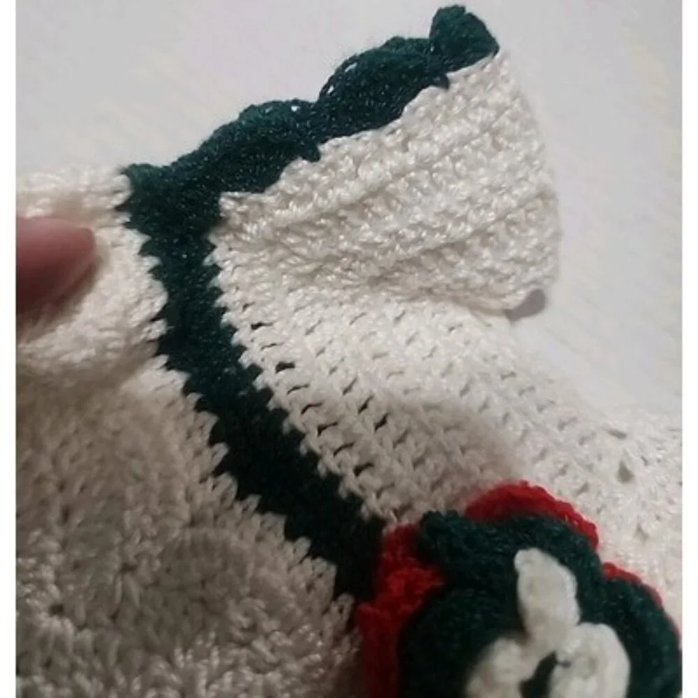 Handmade‎ Crocheted Christmas Dress for 18 In American Girl Type Doll Red Green